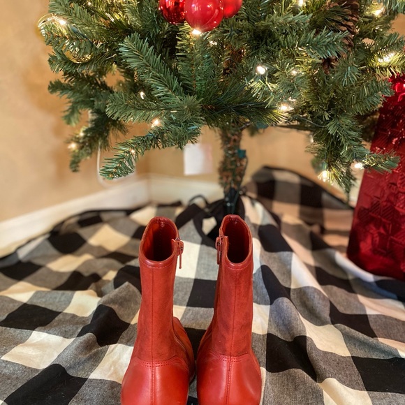 •Red Suede Like 2 1/2” Heel Boots - Picture 5 of 6